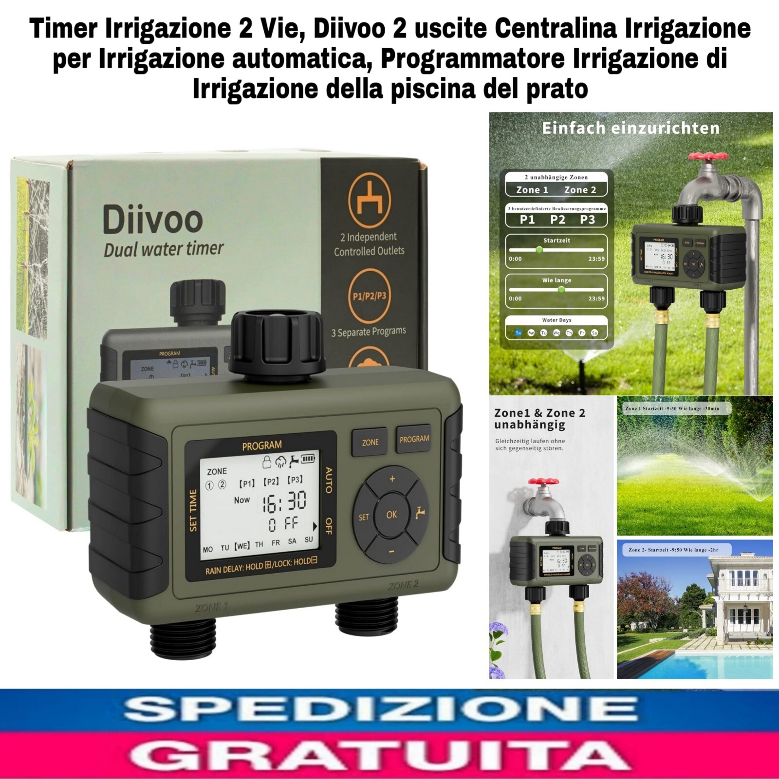 Timer Irrigazione 2 uscite Centralina Irrigazione per Irrigazione Automatica 