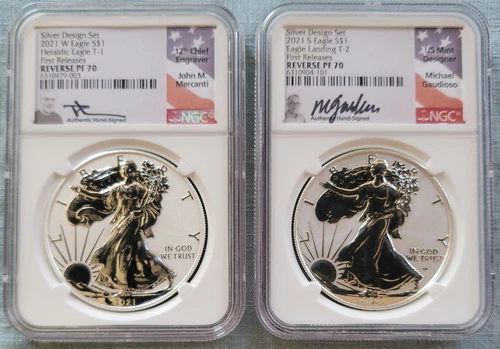 2021 S&W Reverse Proof Silver Eagle 2 Coin Designer Set PF70 FIRST RELEASES