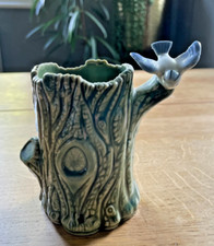 Vintage Wade Porcelain Green Tree Trunk With Blue Bird Posy Vase circa 1950's60s
