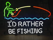 I'd Rather Be Fishing 19"x15" Glass Neon Sign Light Man Cave Store Wall Hanging
