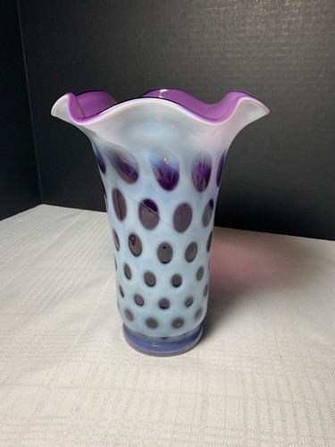 Fenton Art Glass Plum Opalescent Coin Dot 8” Vase - Picture 7 of 11