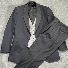 Pierre Cardin Wool Tuxedo 42L Jacket 30x31 Pant Adjustable Vest Formal Black Tie