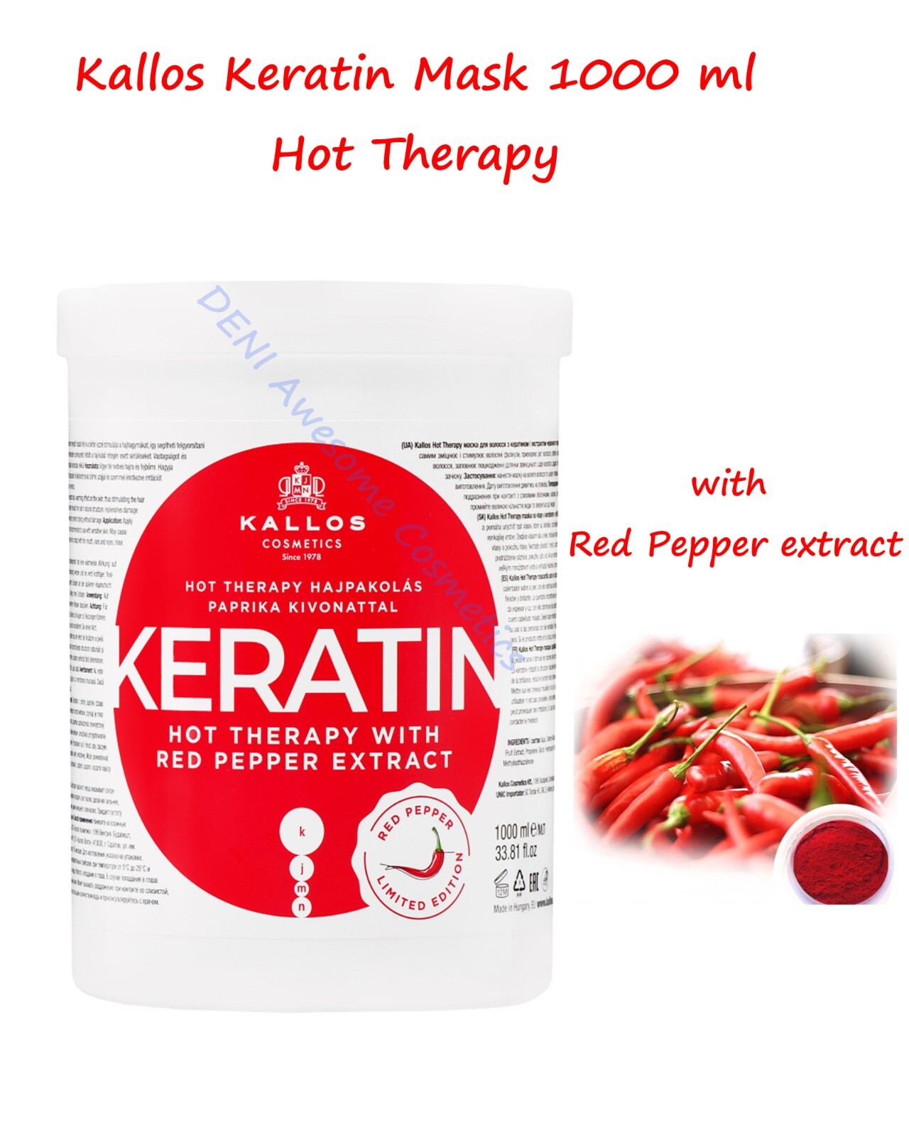 Kallos KERATIN Hot Therapy Hair Mask with Red Pepper Extract 1000ml