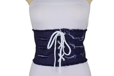 Women Wide Tie Corset Dark Blue Denim Jeans Comfortable Fabric Fashion Belt S