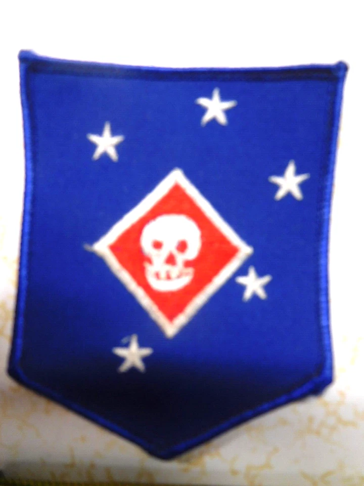 Vintage Red, White & Blue Cloth Skull Patch with Five Stars - Image 2 of 3
