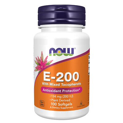 NOW FOODS Vitamin E-200 With Mixed Tocopherols 100 Softgels