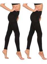 Fleece Lined Tights 2 Pairs Opaque Warm Tights with Control Top Pantyhose