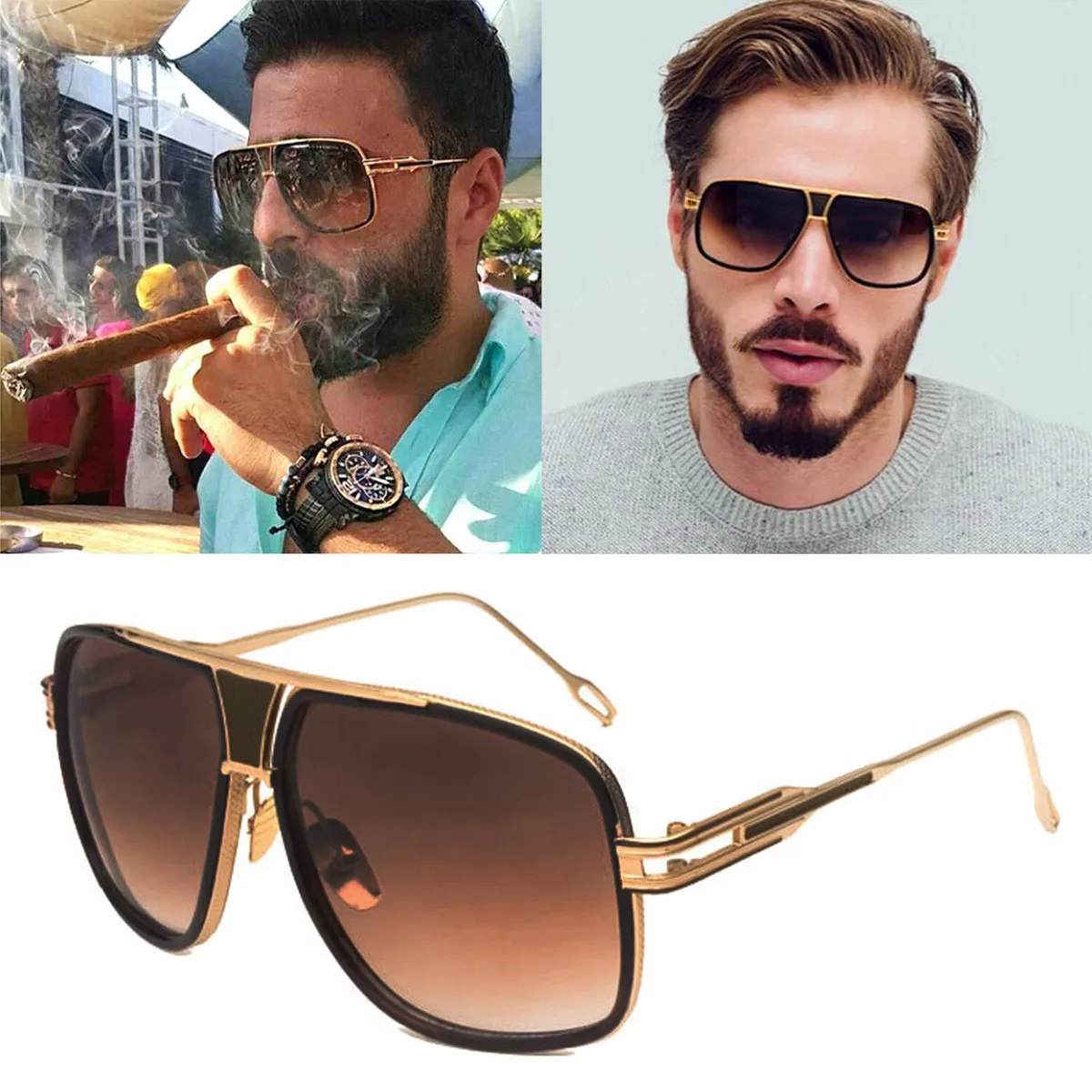 OVERSIZED Square Pilot Sunglasses Metal Bar Retro Mens Women Fashion  Glasses HOT