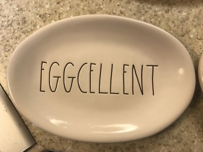 Rae Dunn by Magenta Small Oval Dish. Long Letter EGGCELLENT Dish