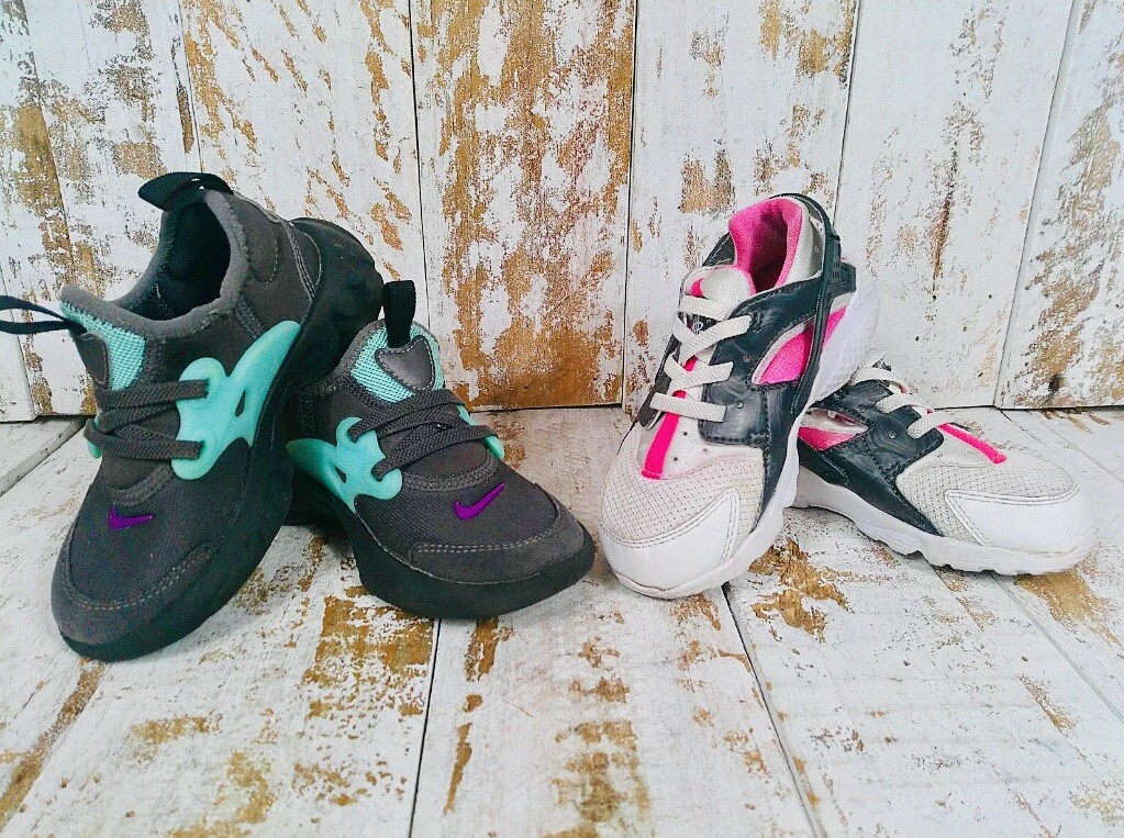 NIKE Huarache Baby Girl Toddler Shoe White Pink Grey Slip