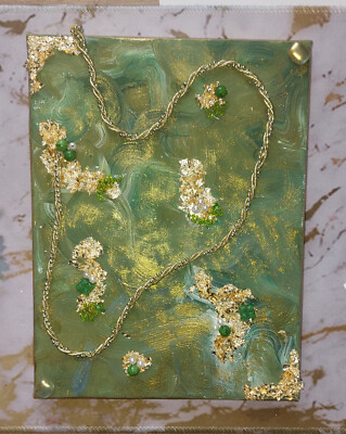 Kunst, gold, Deko, aesthetic, selbst gemalt, grün, Struktur, ca. 18x24 cm