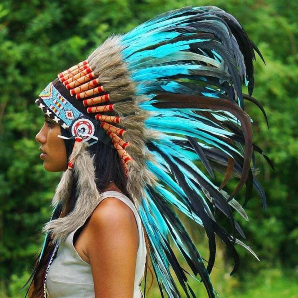 Handmade Feather Headdress - Unisex Native American Inspired Festival Accessory - Image 4 of 4