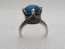 Sterling Silver 925 Blue Topaz Marcasite Ring Size 5.5
