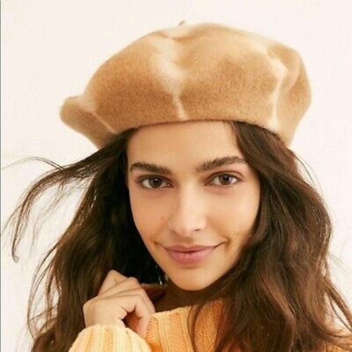 PEOPLE HAT BERET TAN CREAM 100% WOOL 