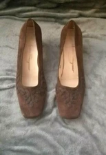 Salvatore Ferragamo Brown Suede Pump W/ Cord Embellishment size 7.5 VGUCsb