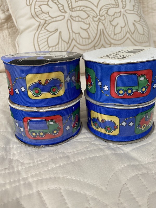 Offray Ribbon Playground Cars & Truck - 4 Spools 9” Each - 1 1/2” Wide - NEW