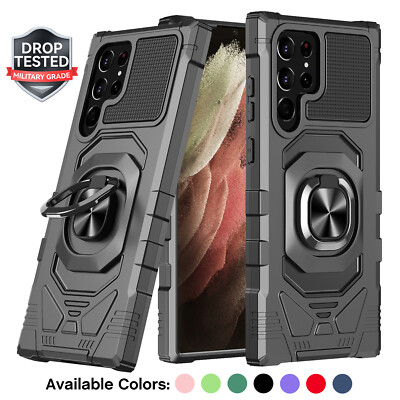For Samsung Galaxy S24 Ultra S23 S22 S21FE Case Armor Ring Magnetic Stand Cover