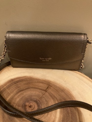 KATE SPADE Eva Wallet on Chain Convertible Cross-body Clutch Bag Ash Metallic - Picture 4 of 11