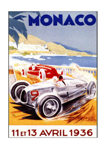 Vintage print painting art Monaco grand Prix 1936 canvas framed old car racing - Picture 1 of 3