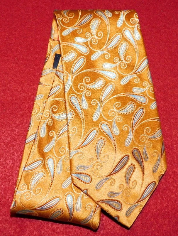 TED BAKER HECHO EN EE. UU. BEIGE/ORO/AZUL PAISLEY CORBATA - CORBATAS - CORBATAS DE DISEÑADOR. Foto 2 de 3