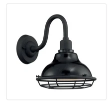 SATCO Newbridge Gloss Black/Silver Outdoor Hardwired Wall Lantern READ!