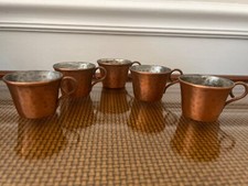 4 Miniature Vintage Copper Pitcher Cup Mug Lot Dollhouse Doll House