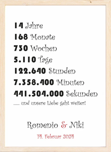 Jahrestag Hochzeitstag Geschenk 14 Jahre Geschenkidee für Paare Mann Frau DIN A4