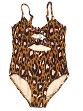 Art Class Girls M 8 Wild Cat Leopard Spot Printed One Piece Cut Out Swimsuit