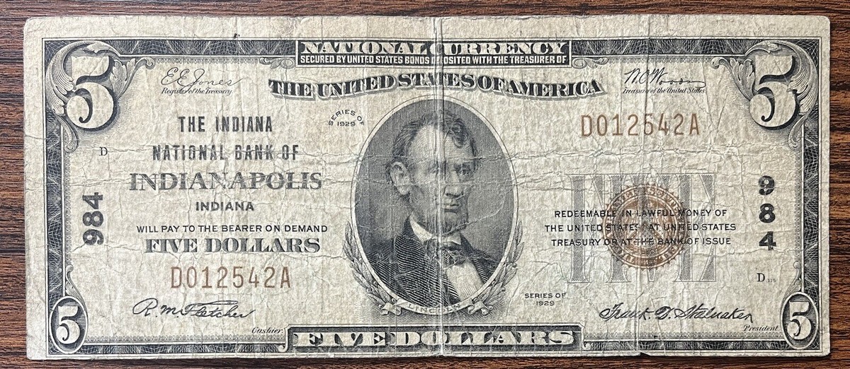 11215 おもちゃ・趣味 1929年 $5 PMG 20 National Bank & Trust Co