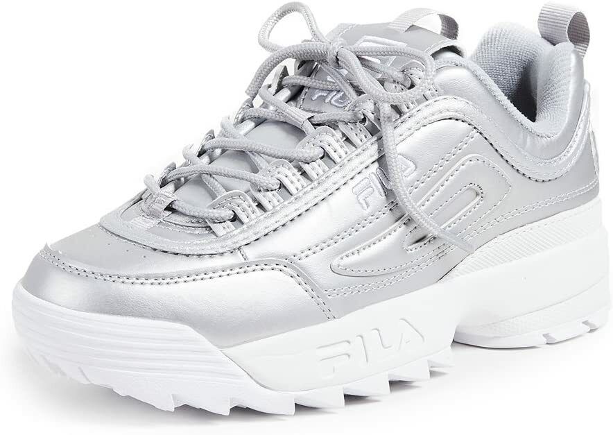 Fila Women's Disruptor II Sneaker  5, Metallic Silver/White Tanie uzupełnianie zapasów
