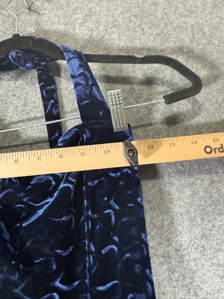 Luly K 纽约连衣裙女式 S 蓝色天鹅绒吊带长裙 Y2K Whimsigoth HOCO — 第 3/4 张图片