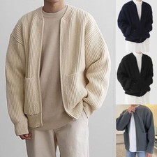 Men Sweater Cardigan Autumn Winter Knit Coat Pockets Zipper Solid Tops Fashion