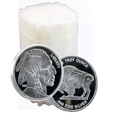 Roll of 20- 1 oz Silver Mason Mint Buffalo Round 999 Fine Silver - In Stock