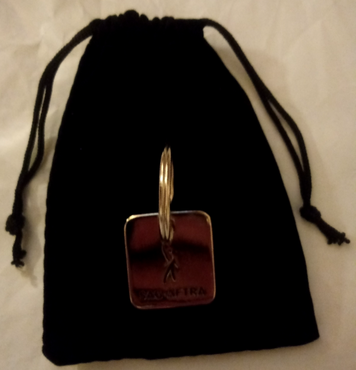 SAG-AFTRA Logo Silver Tone Square Key Ring With Black Velvet Storage Pouch