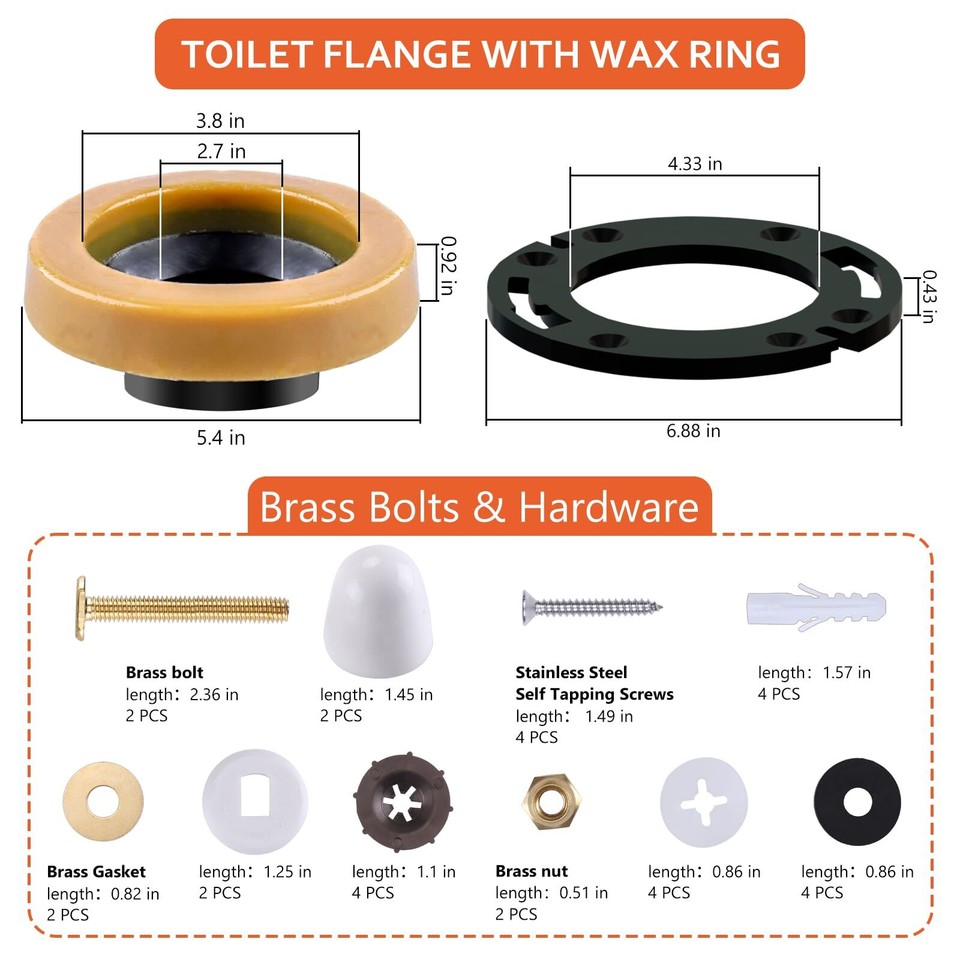 Toilet Flange Repair Kit with Wax Ring for Toilets Install or Leaking