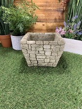 STONE GARDEN STONE BRICK EFFECT SQUARE PLANT POT PLANTER ORNAMENT