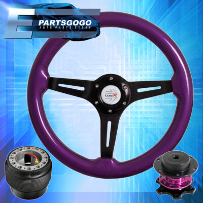 Purple Wood Deep Dish Steering Wheel + Purple Quick Release For 89-05 Eclipse
