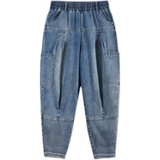 Tapered Women Denim Pants Trousers Hippie Casual Loose Frill