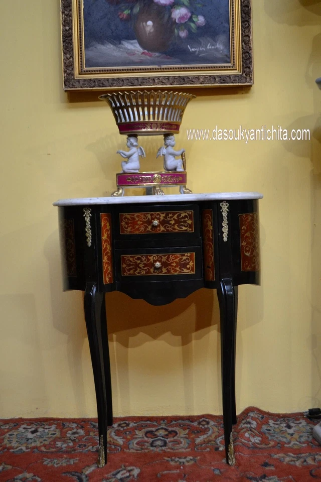 Comodino-tavolino a fagiolo ebanizzato con piano in marmo stile Luigi - Immagine 2 di 4