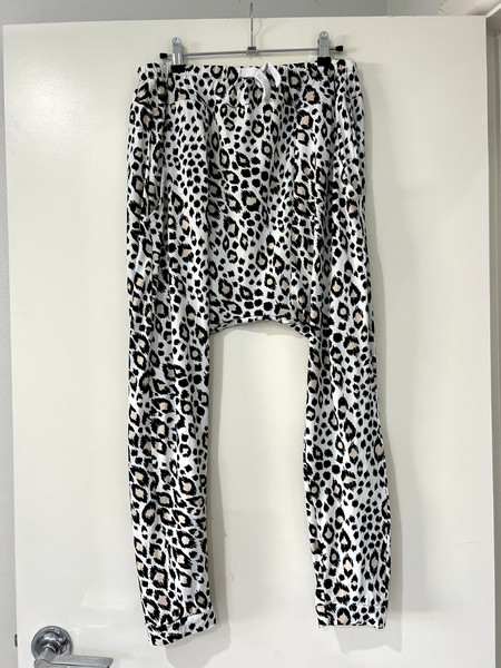 Ebby And I Leopard Print Drop Crotch Drawstring Waist Parachute Pants Size Small