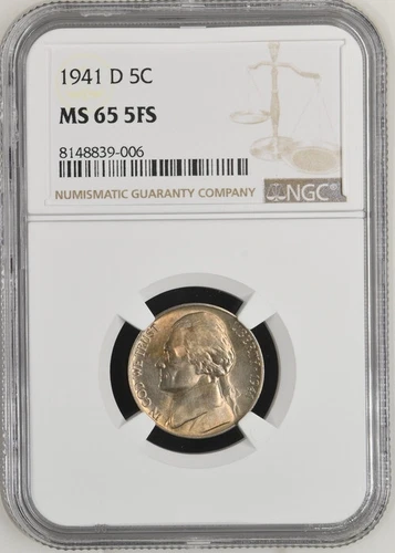 1941-D Jefferson nickel graded by NGC MS65 5FS