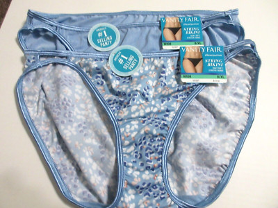 2 Pair Vanity Fair Illuminations String Bikini Panties Blue 18108 ~ 8/XL  $27.