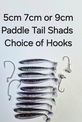 Black Sparkle 10 Shad Paddelschwanz Softköder 5cm 7cm 9cm Haken Unkrautfrei Jigkopf