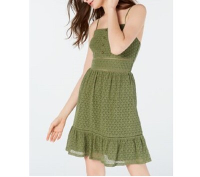City Studio Junior Womens 7 Olive Green Button Front Eyelet Fit Flare Dress  NWT | eBay