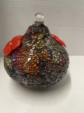 Mosaic Multi Color Glass Two Station Round Droplet Hanging Hummingbird Feeder