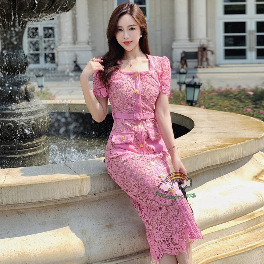 slim fit dress slacks Embellished Guipure Midi Lace Dress - Luxury Evening Dress