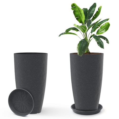 21" Tall Round Planter Indoor Outdoor Plant Pot Flower Pot with Drainage Holes - Picture 37 of 45