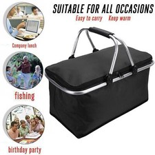 30L Large Insulated Folding Lunch Picnic Bag Camping Cooler Hamper Basket Box