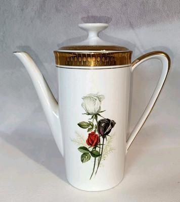 Mid Century Weiß Gold Kaffeekanne Floral Rose Vintage China Teekanne