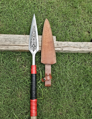 Custom Handmade Spear Head Sword D2 Steel Wood Handle Viking